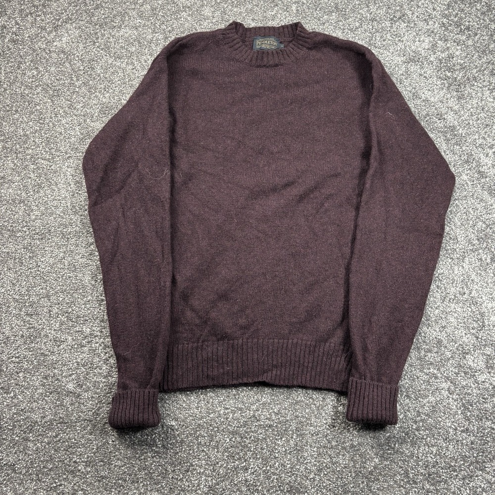 Pendleton Shetland Wool Knit Sweater Mens Medium Maroon Purple Washable Crewneck